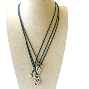 Brighton 3 strand leather necklace silver plated with 3 hearts. Silver plated